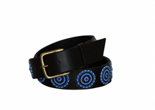 Load image into Gallery viewer, TKC Blue Brown Circles Belt Wide Width - Brass Buckle